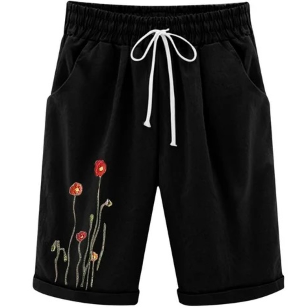 Summer Short for Women Casual Printed Cotton Linen High Waisted Drawstring Knee